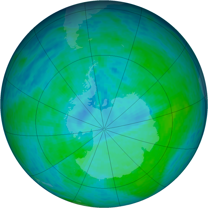 Antarctic ozone map for 27 December 1993
